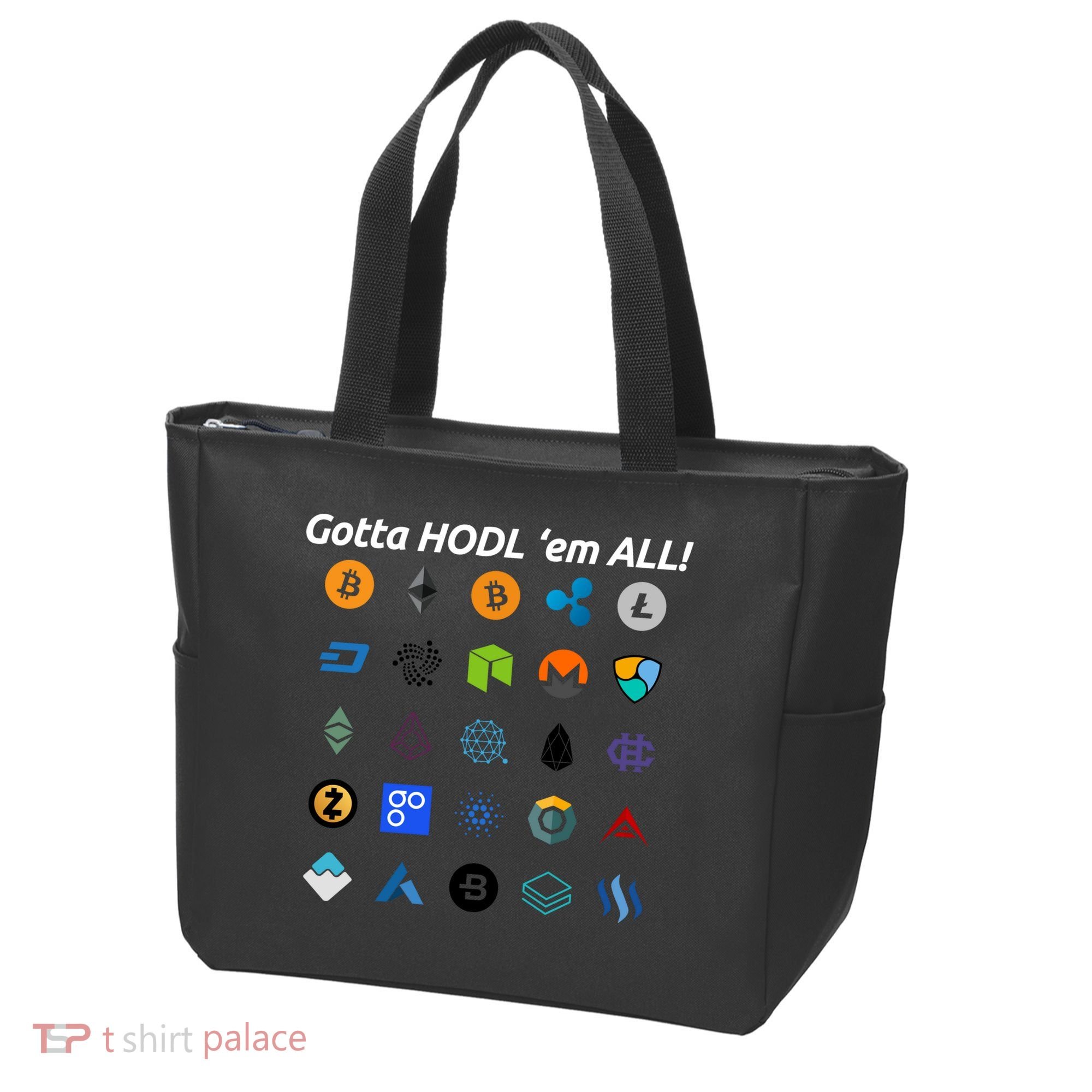 Bitcoin Litecoin Gotta Hodl Em All Cryptocurrency Logos Tote Bag