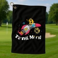 Bitcoin To The Moon Rocket Golf Towel thumb 1