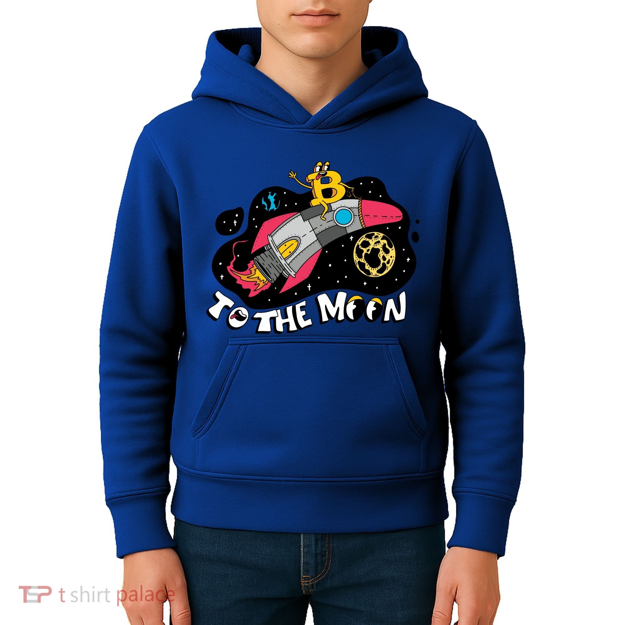 Bitcoin To The Moon Rocket Kids Hoodie