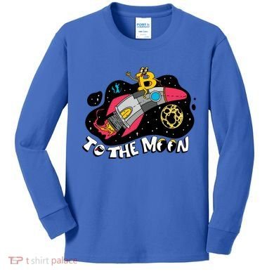 Bitcoin To The Moon Rocket Kids Long Sleeve Shirt