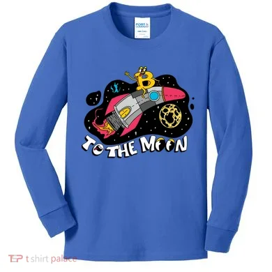 Bitcoin To The Moon Rocket Kids Long Sleeve Shirt