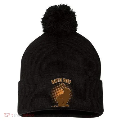 Bite Me! Chocolate Easter Bunny Pom Pom 12in Knit Beanie