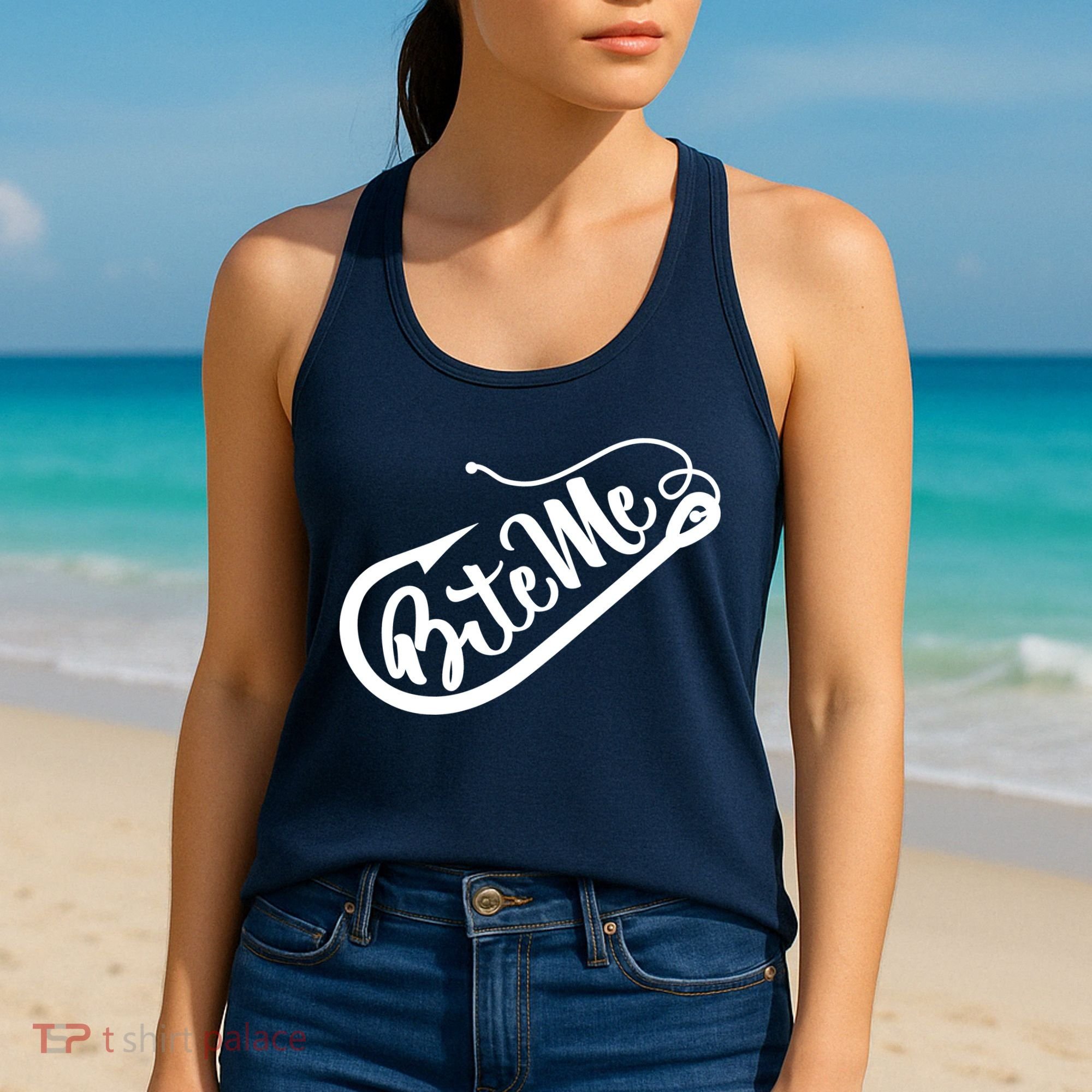 Bite Me Fish Hook Funny Fishing Women's Tank Top