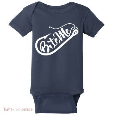 Bite Me Fish Hook Funny Fishing Baby Bodysuit