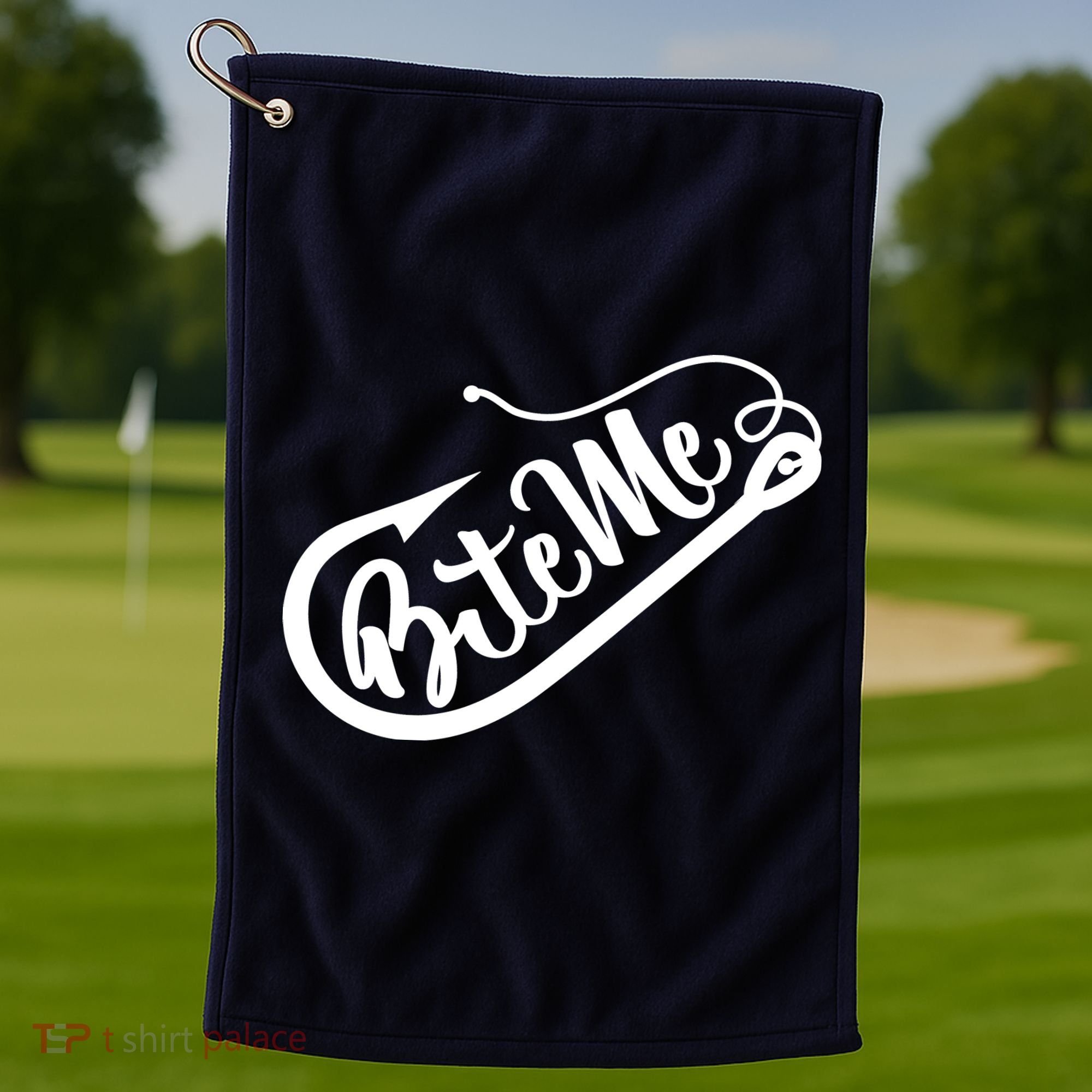 Bite Me Fish Hook Funny Fishing Golf Towel