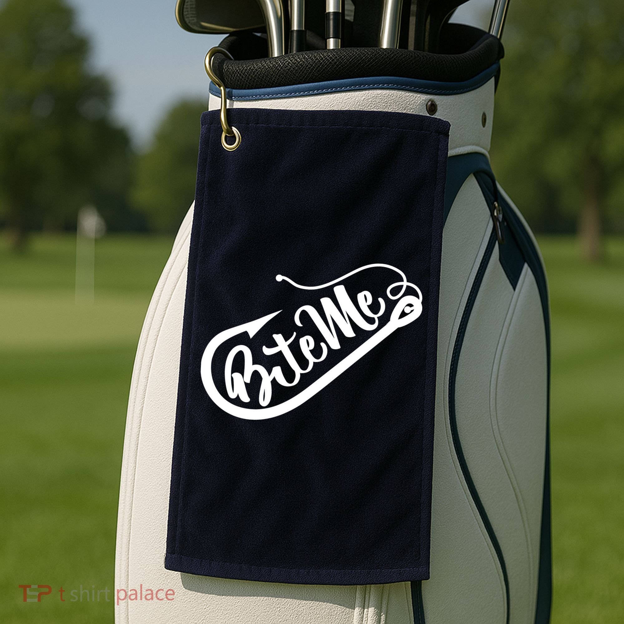 Bite Me Fish Hook Funny Fishing Golf Towel