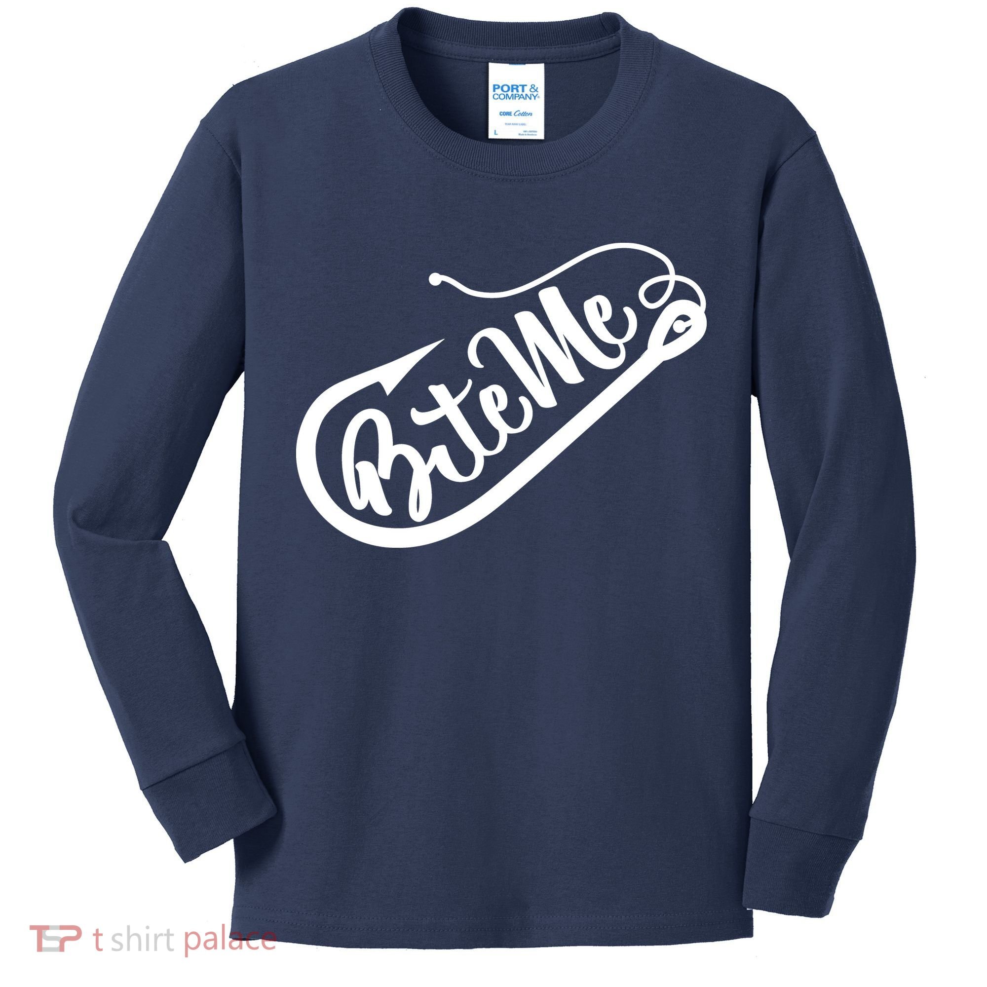 Bite Me Fish Hook Funny Fishing Kids Long Sleeve Shirt