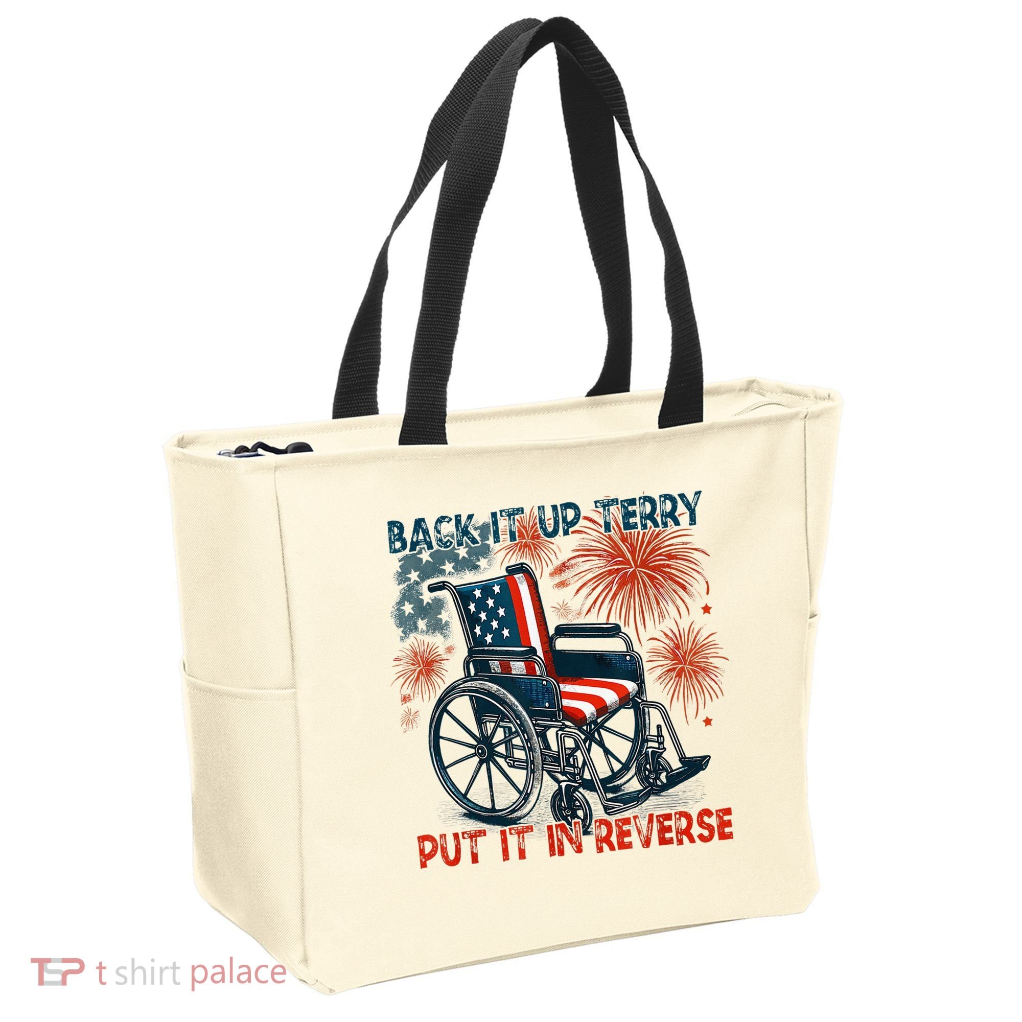 Back It Up Terry Put It In Reverse Fireworks Fun 4th Of July Tote Bag