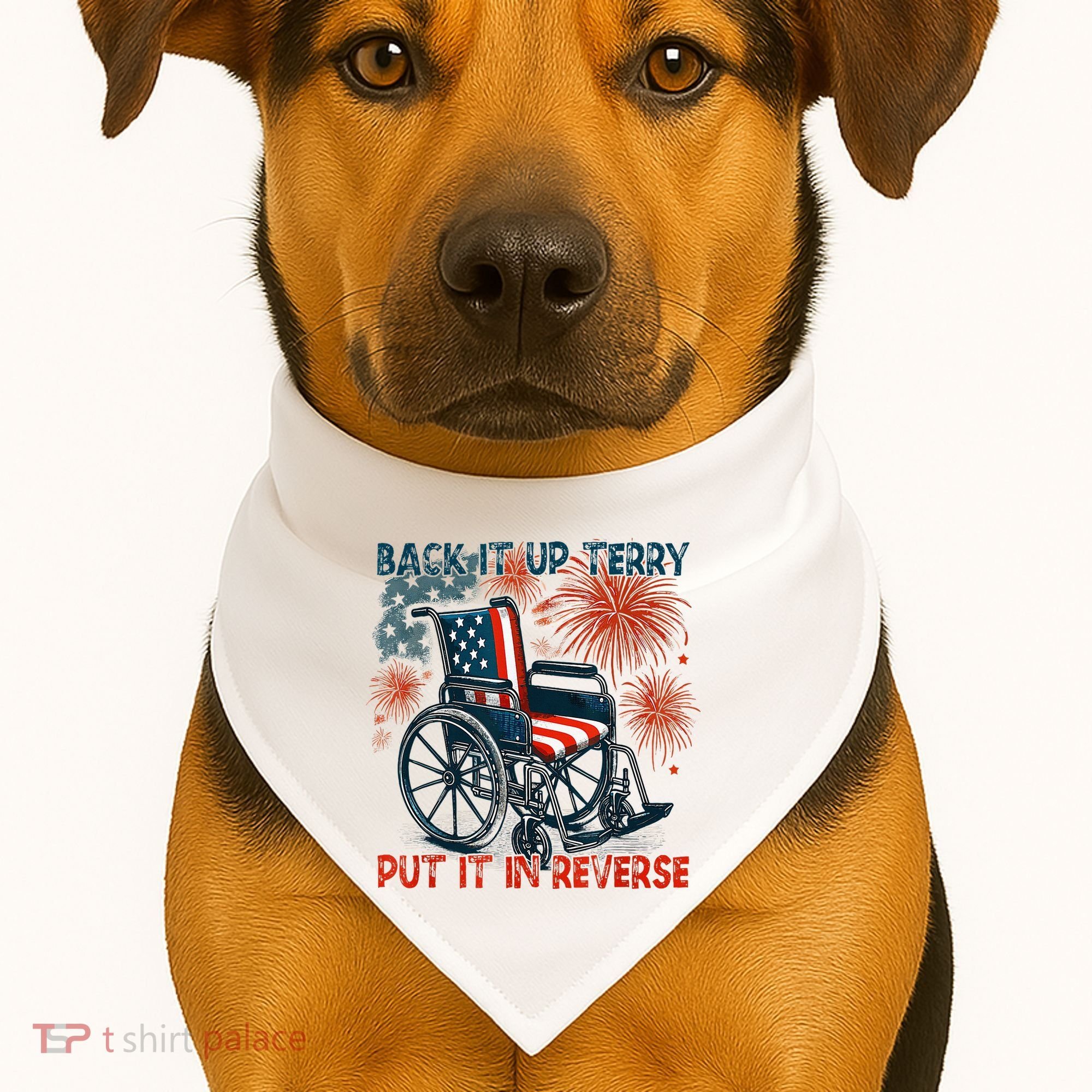Back It Up Terry Put It In Reverse Fireworks Fun 4th Of July USA-Made Doggie Bandana
