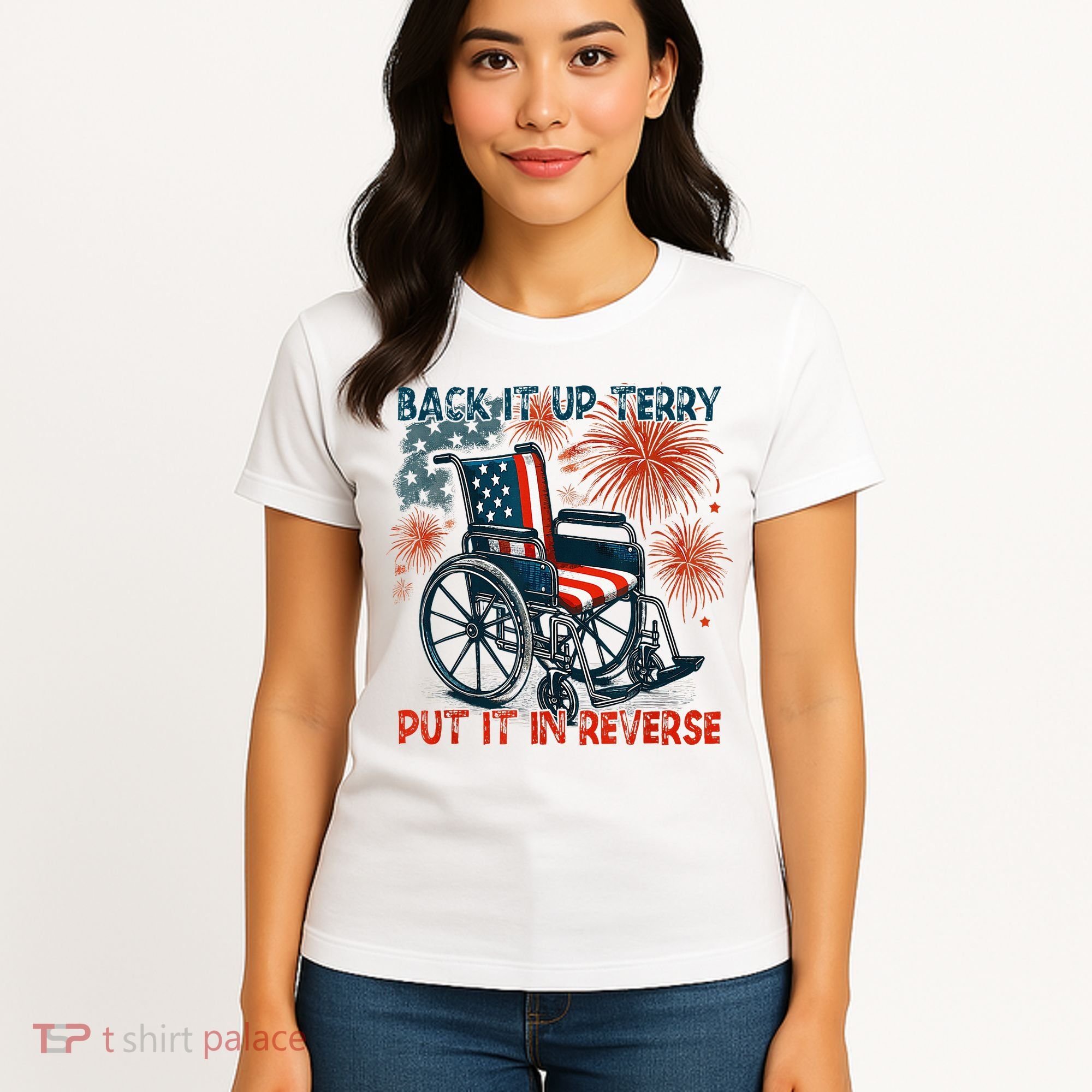 Back It Up Terry Put It In Reverse Fireworks Fun 4th Of July Women's T-Shirt