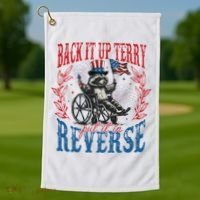 Back It Up Terry Put It In Reverse Funny Racoon 4th Of July Golf Towel thumb 1