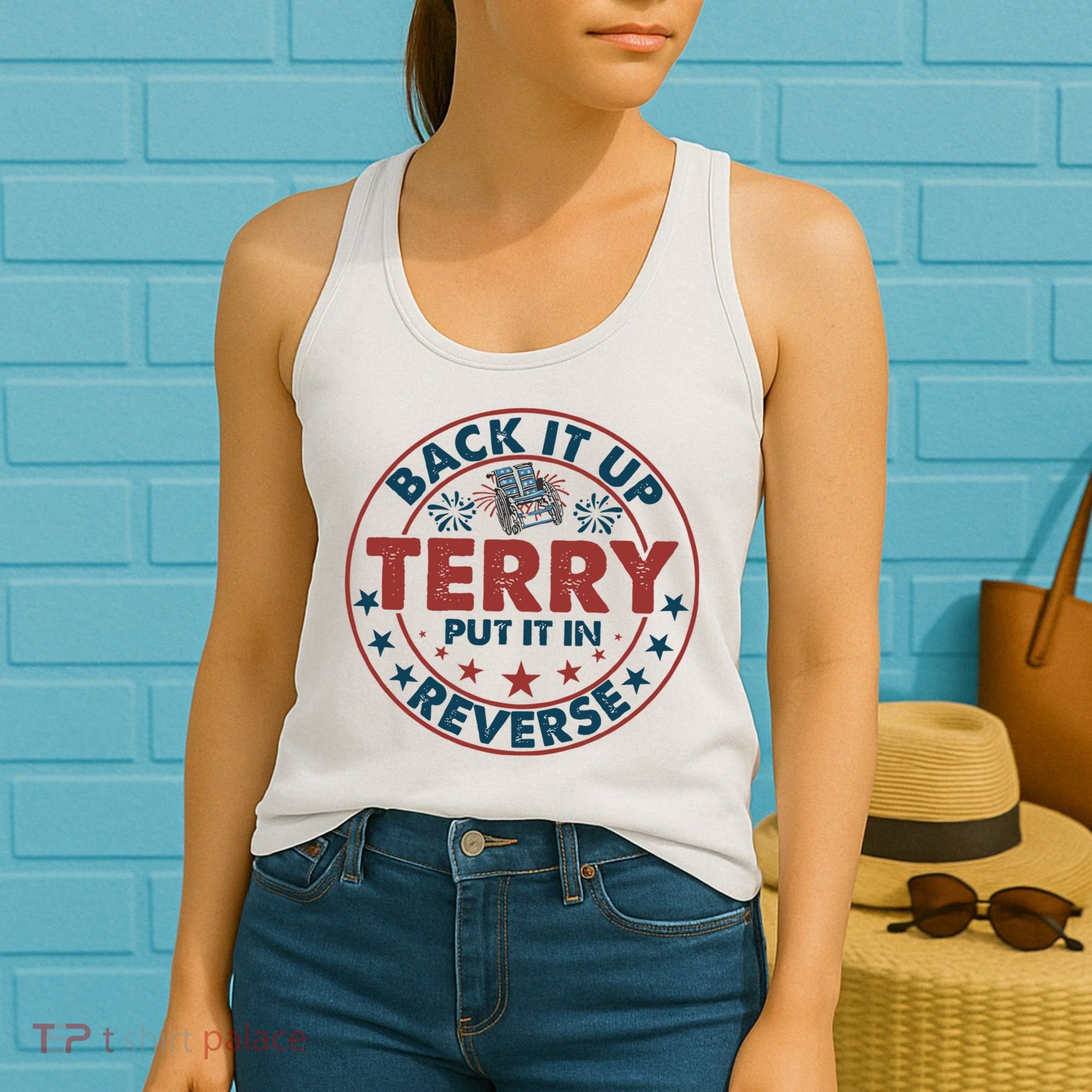 Back It Up Terry Put In Reverse Fireworks 4th Of July Women's Tank Top