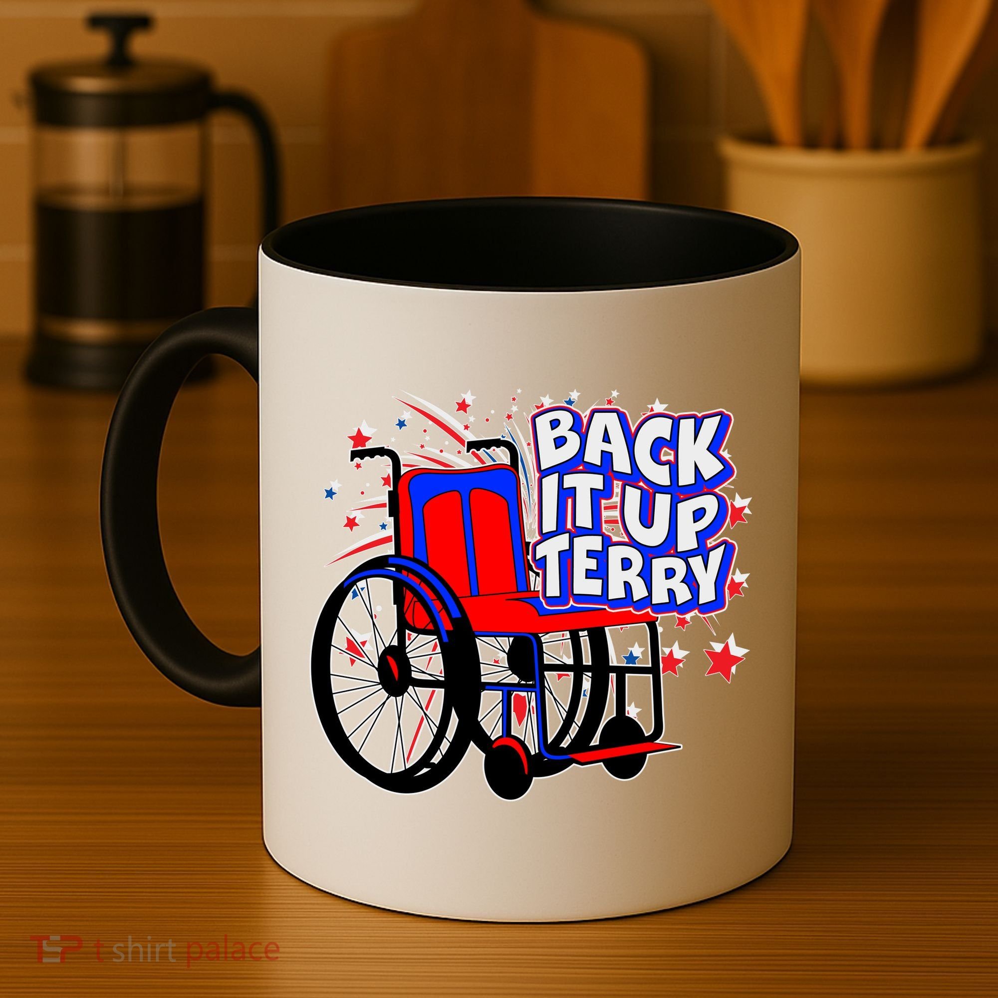 Back It Up Terry Fireworks Wheelchair Coffee Mug