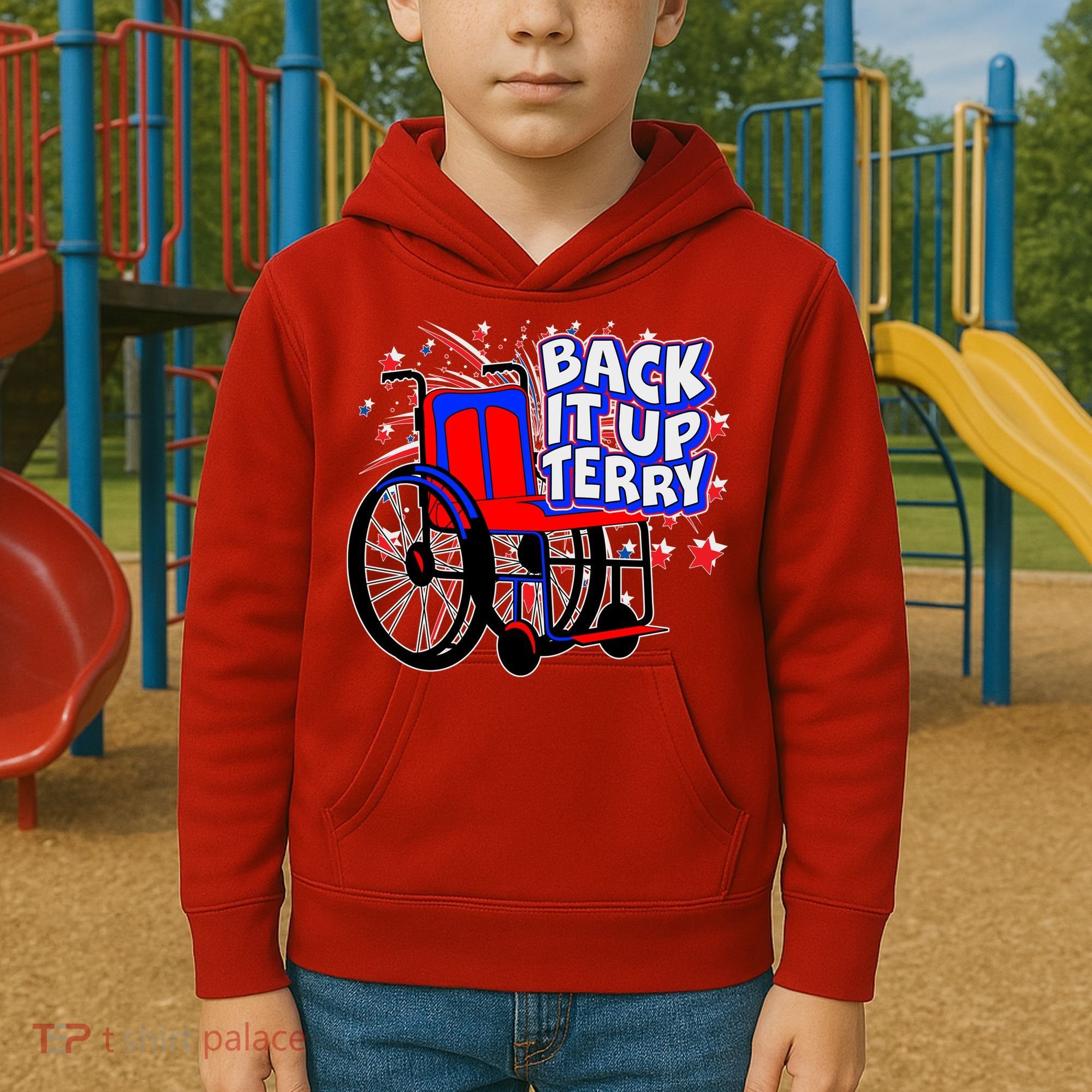 Back It Up Terry Fireworks Wheelchair Kids Hoodie