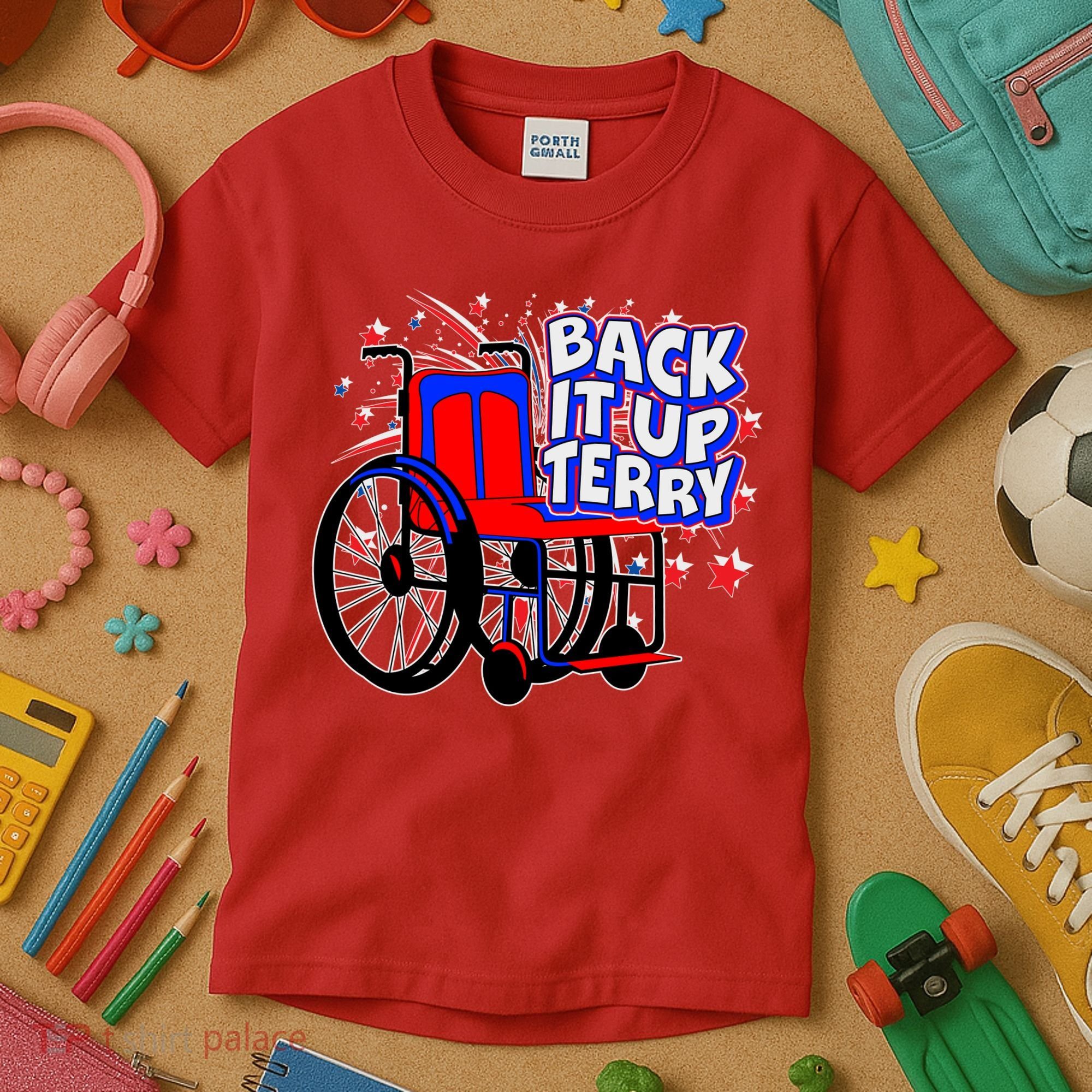 Back It Up Terry Fireworks Wheelchair Kids T-Shirt