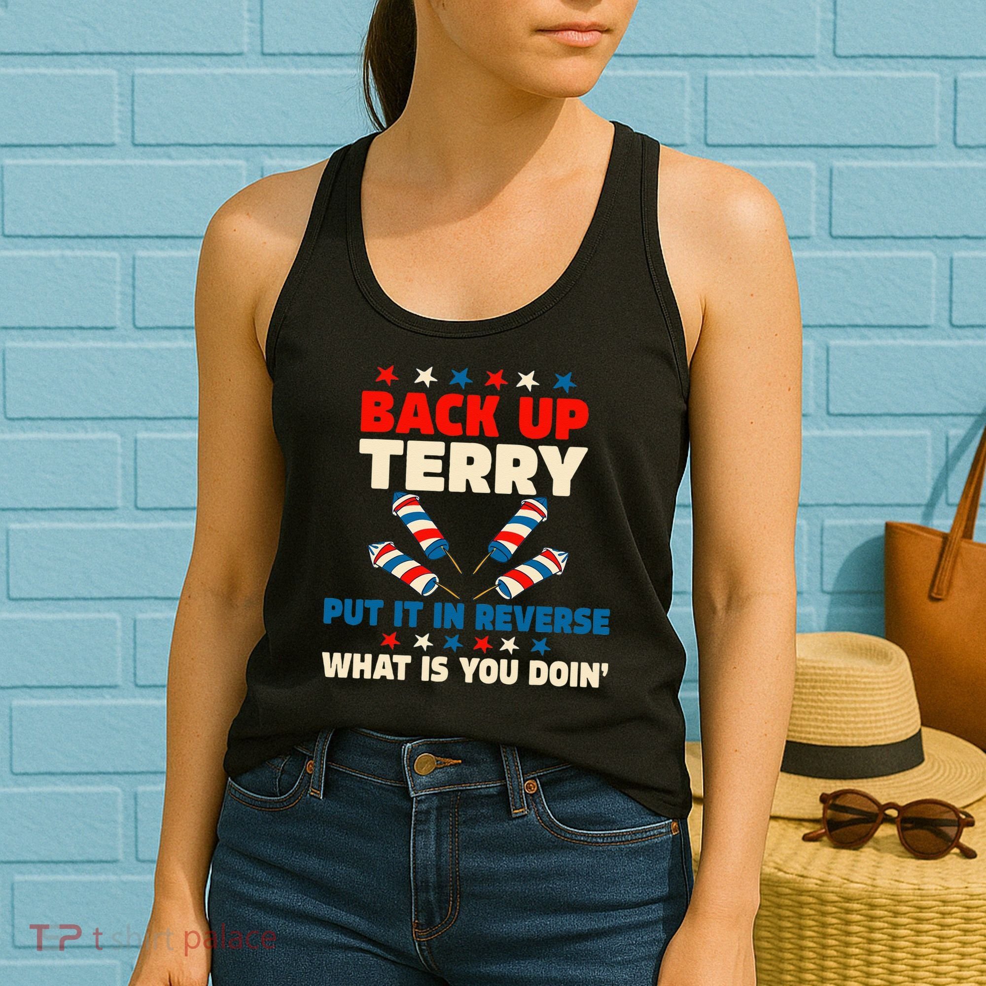 Back It Up Terry Put It In Reverse July 4th Fireworks Terry Women's Tank Top