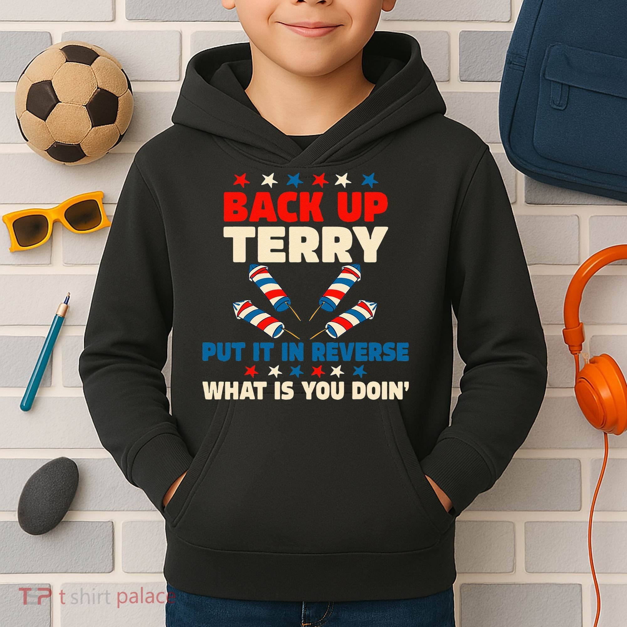 Back It Up Terry Put It In Reverse July 4th Fireworks Terry Kids Hoodie