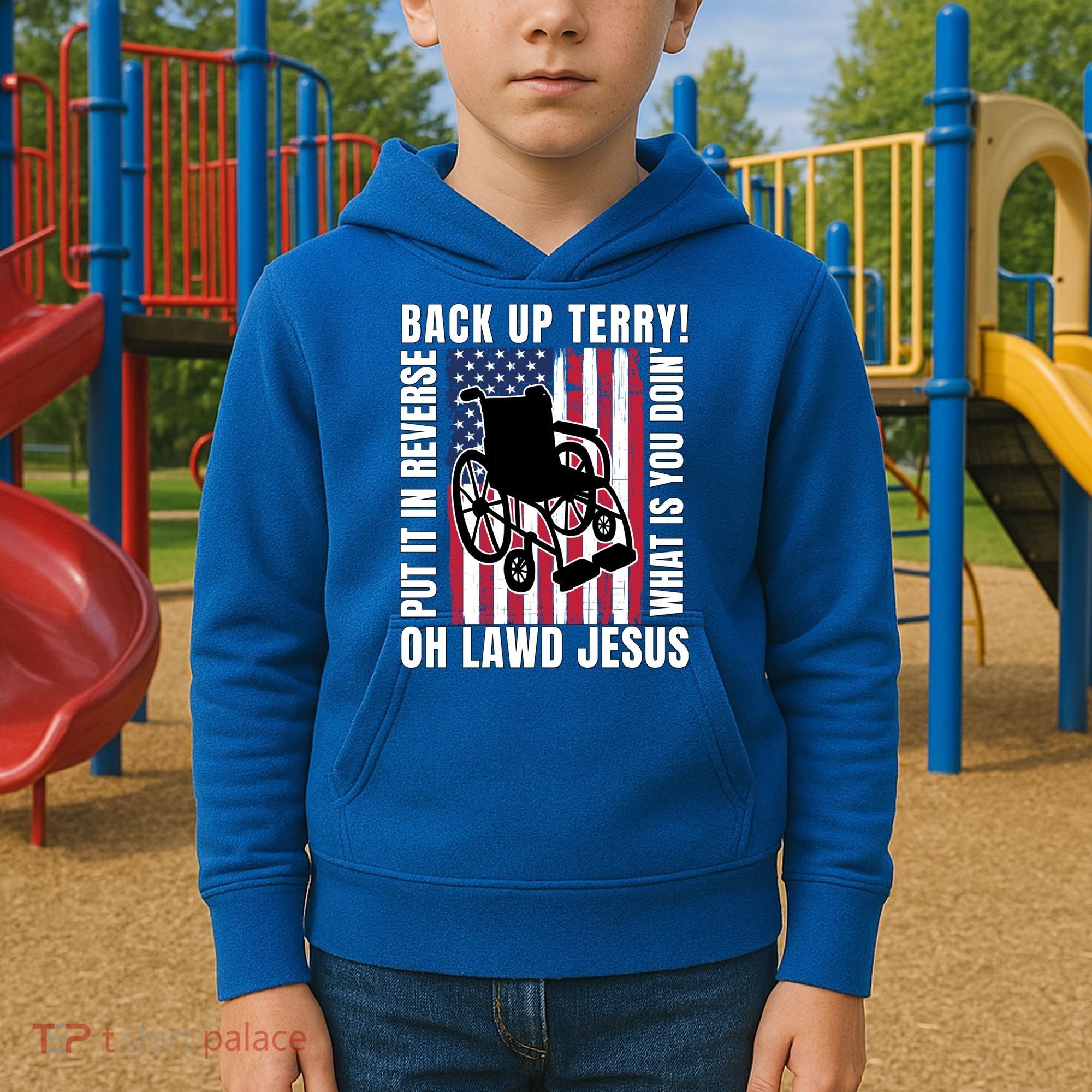 Back It Up Terry 4th Of July Meme Put It In Reverse Usa Flag Gift Kids Hoodie
