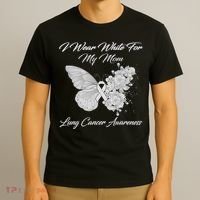 Butterfly I Wear White For My Mom Lung Cancer Awareness T-Shirt thumb 3