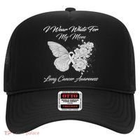 Butterfly I Wear White For My Mom Lung Cancer Awareness Hat thumb 0