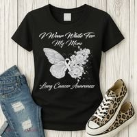 Butterfly I Wear White For My Mom Lung Cancer Awareness Women's T-Shirt thumb 3