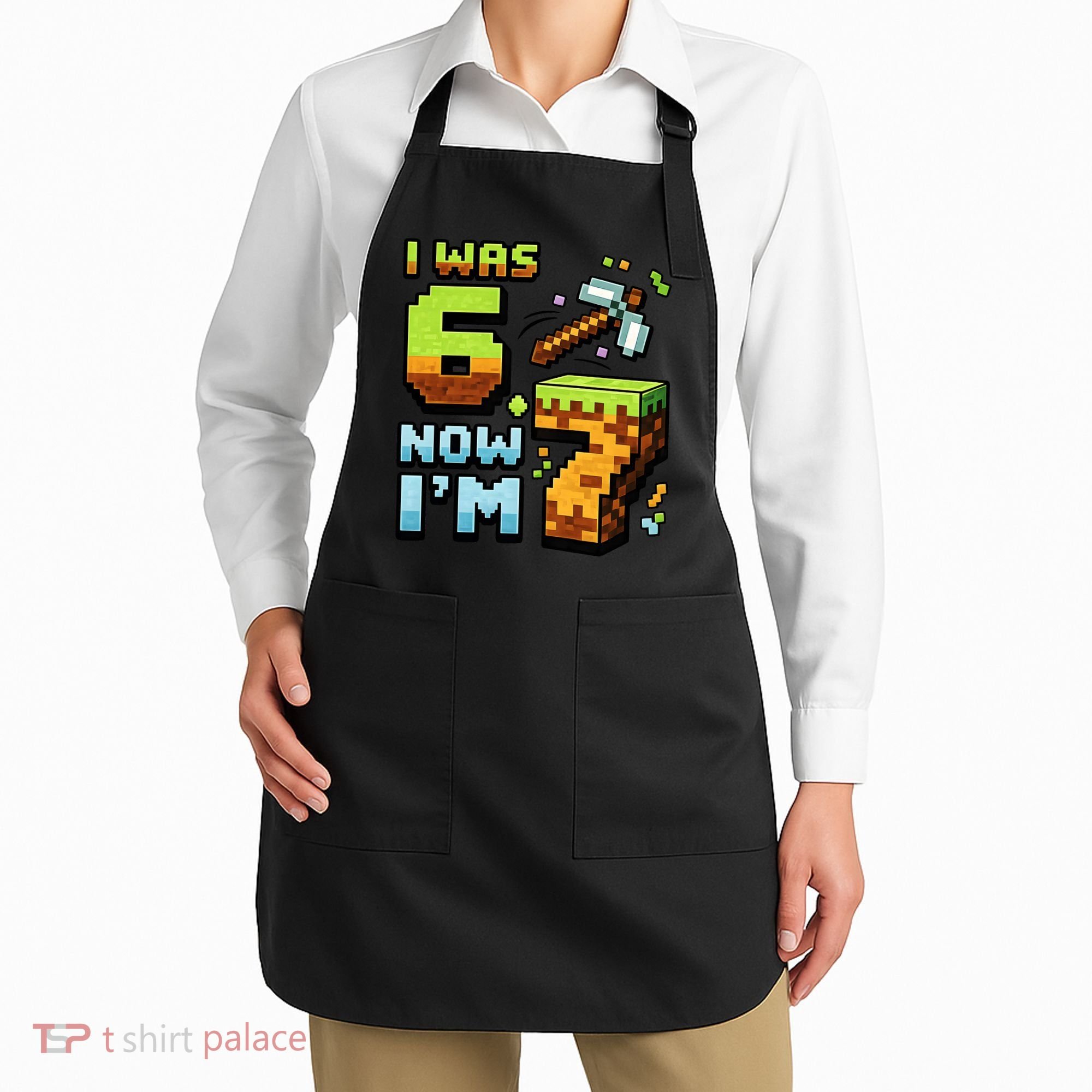 Birthday I Was 6 Now I'm 7 Year Old Pixel Gamer 6-7 Meme Apron