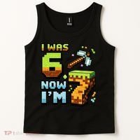 Birthday I Was 6 Now I'm 7 Year Old Pixel Gamer 6-7 Meme Tank Top thumb 2