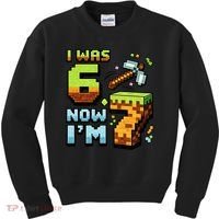 Birthday I Was 6 Now I'm 7 Year Old Pixel Gamer 6-7 Meme Kids Sweatshirt thumb 0