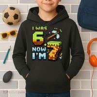 Birthday I Was 6 Now I'm 7 Year Old Pixel Gamer 6-7 Meme Kids Hoodie thumb 2