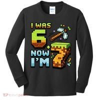 Birthday I Was 6 Now I'm 7 Year Old Pixel Gamer 6-7 Meme Kids Long Sleeve Shirt thumb 0