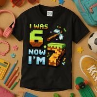 Birthday I Was 6 Now I'm 7 Year Old Pixel Gamer 6-7 Meme Kids T-Shirt thumb 3