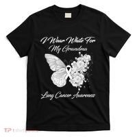 Butterfly I Wear White For My Grandma Lung Cancer Awareness T-Shirt thumb 0
