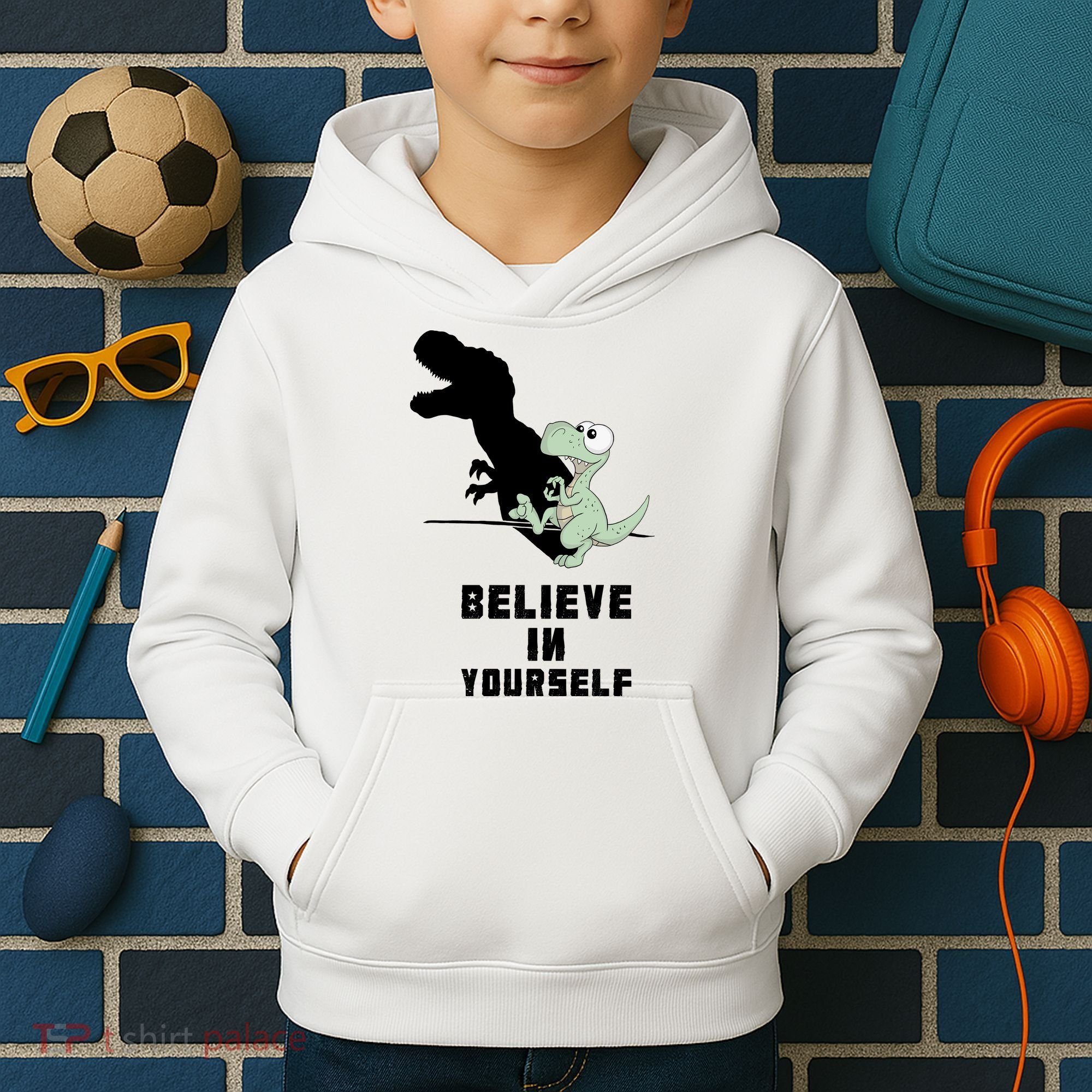 Believe In Yourself Funny Dinosaur Kids Hoodie