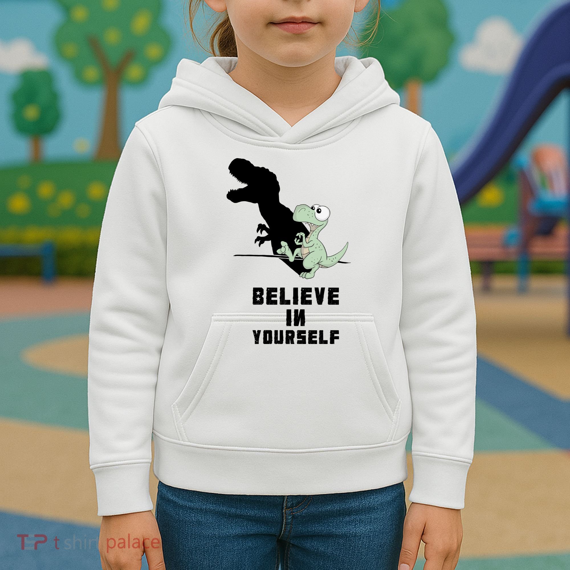 Believe In Yourself Funny Dinosaur Kids Hoodie