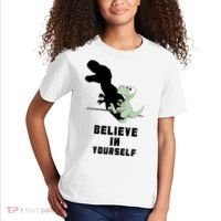 Believe In Yourself Funny Dinosaur Kids T-Shirt thumb 2