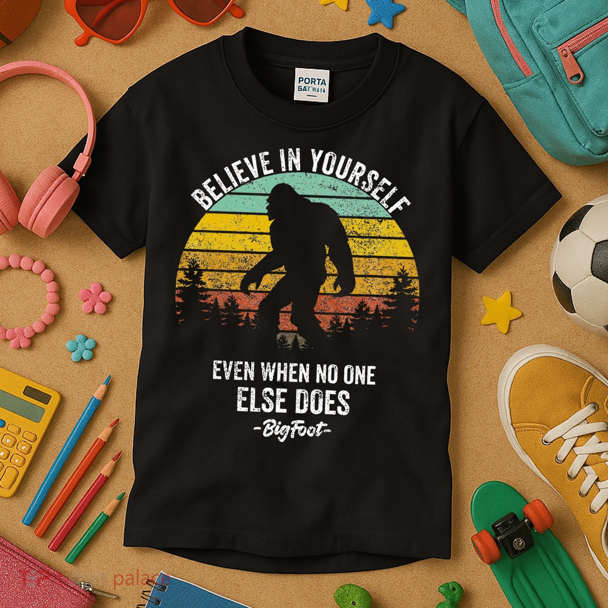 Believe In Yourself Even When No One Else Does Bigfoot Kids T-Shirt