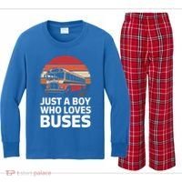 Bus Just A Who Loves Buses Cool Gift Kids Long Sleeve Plaid Pajama Set thumb 0