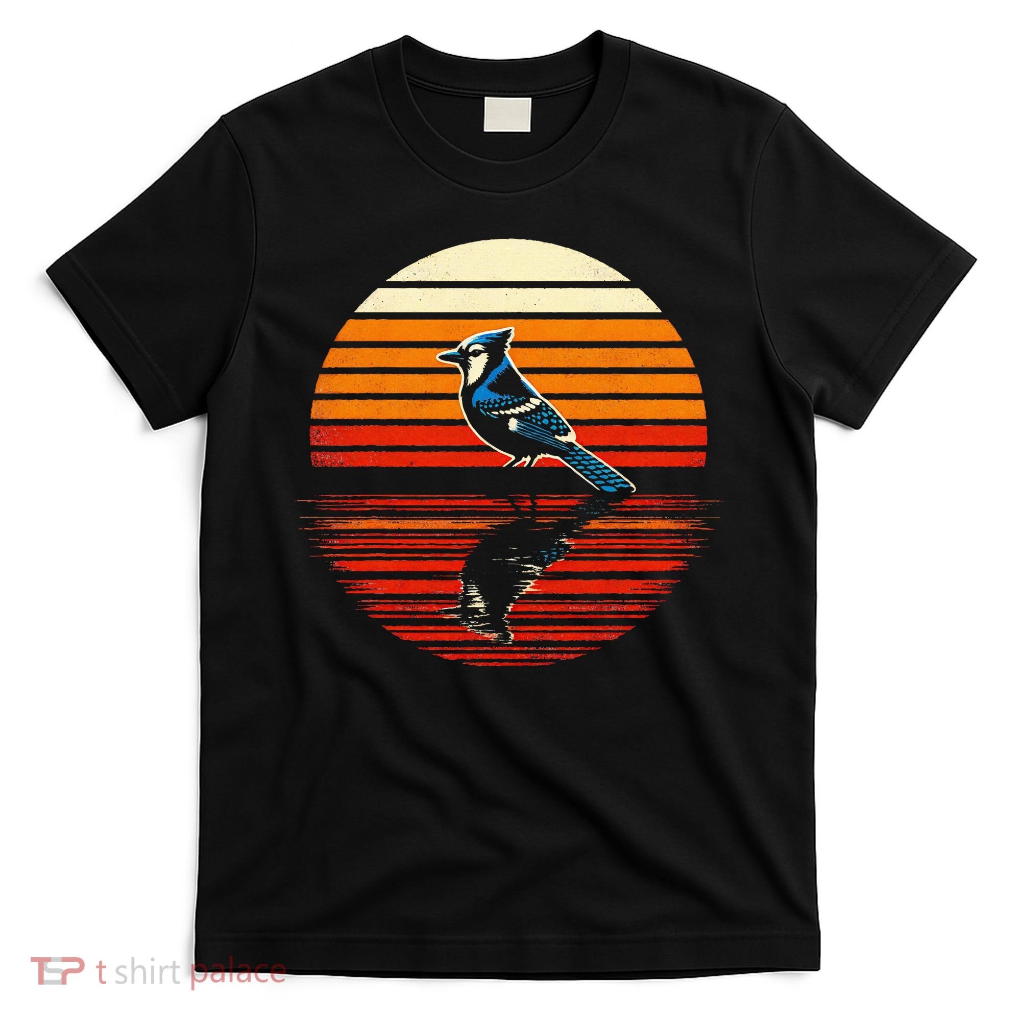 Blue Jay Bird Sunset Retro Style Safari Vintage 70s T-Shirt