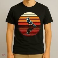 Blue Jay Bird Sunset Retro Style Safari Vintage 70s T-Shirt thumb 3