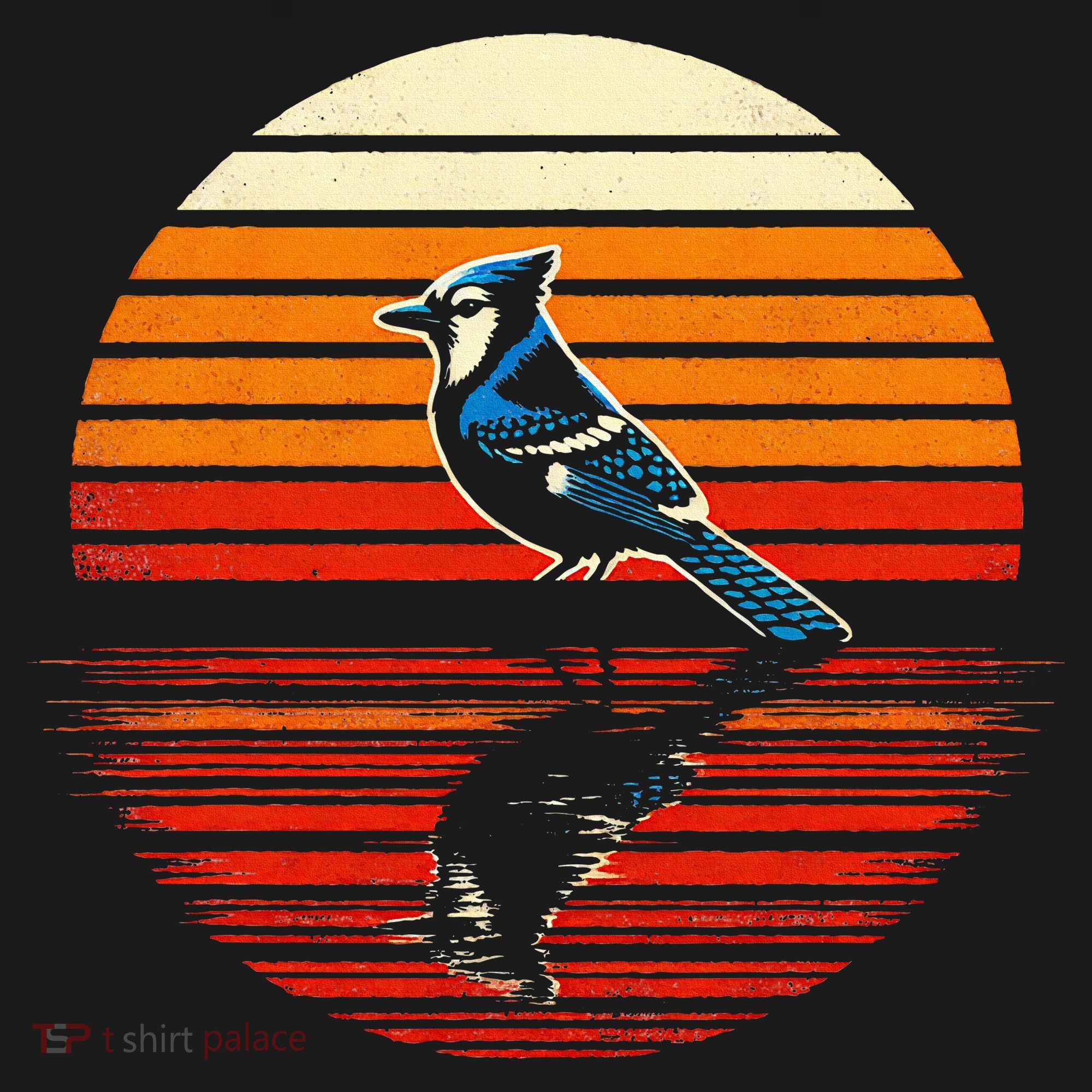 Blue Jay Bird Sunset Retro Style Safari Vintage 70s T-Shirt