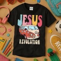 Boho Jesus-Revolution Christian Faith Based Jesus Kids T-Shirt thumb 3