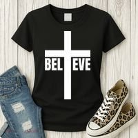 Believe Jesus Christ Cross Easter Faith Women's T-Shirt thumb 3