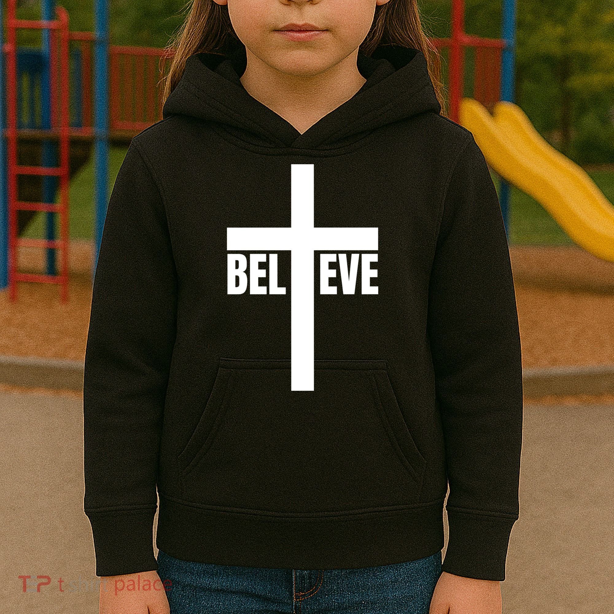 Believe Jesus Christ Cross Easter Faith Kids Hoodie