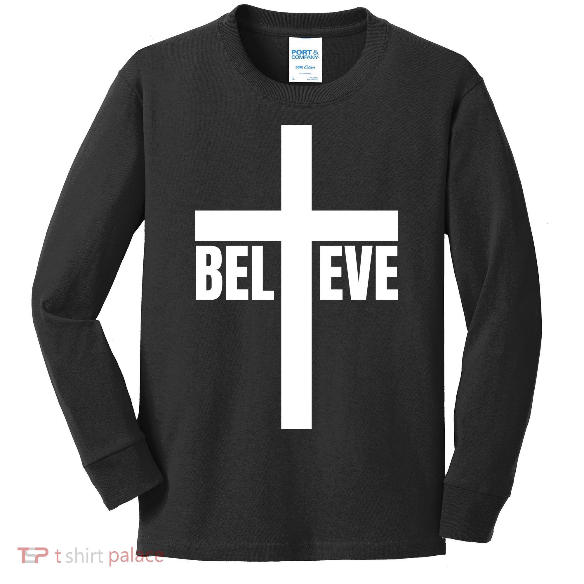 Believe Jesus Christ Cross Easter Faith Kids Long Sleeve Shirt