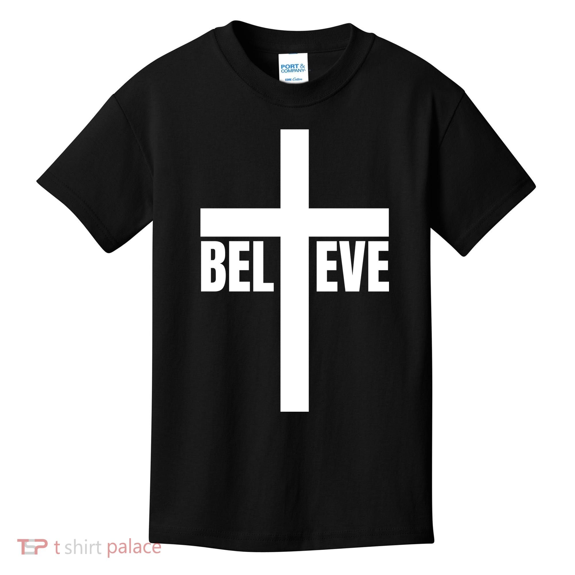 Believe Jesus Christ Cross Easter Faith Kids T-Shirt