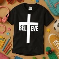 Believe Jesus Christ Cross Easter Faith Kids T-Shirt thumb 3