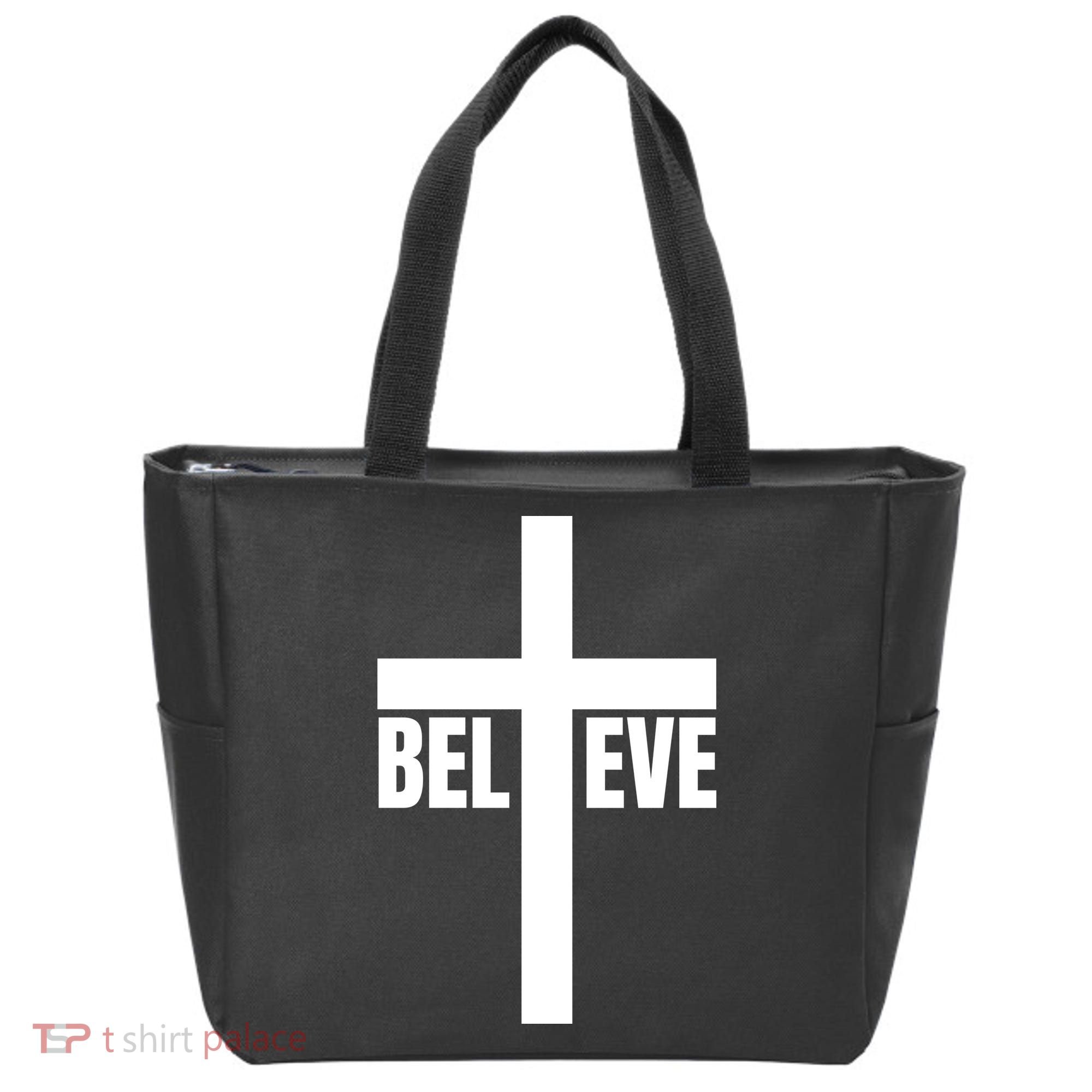 Believe Jesus Christ Cross Easter Faith Tote Bag