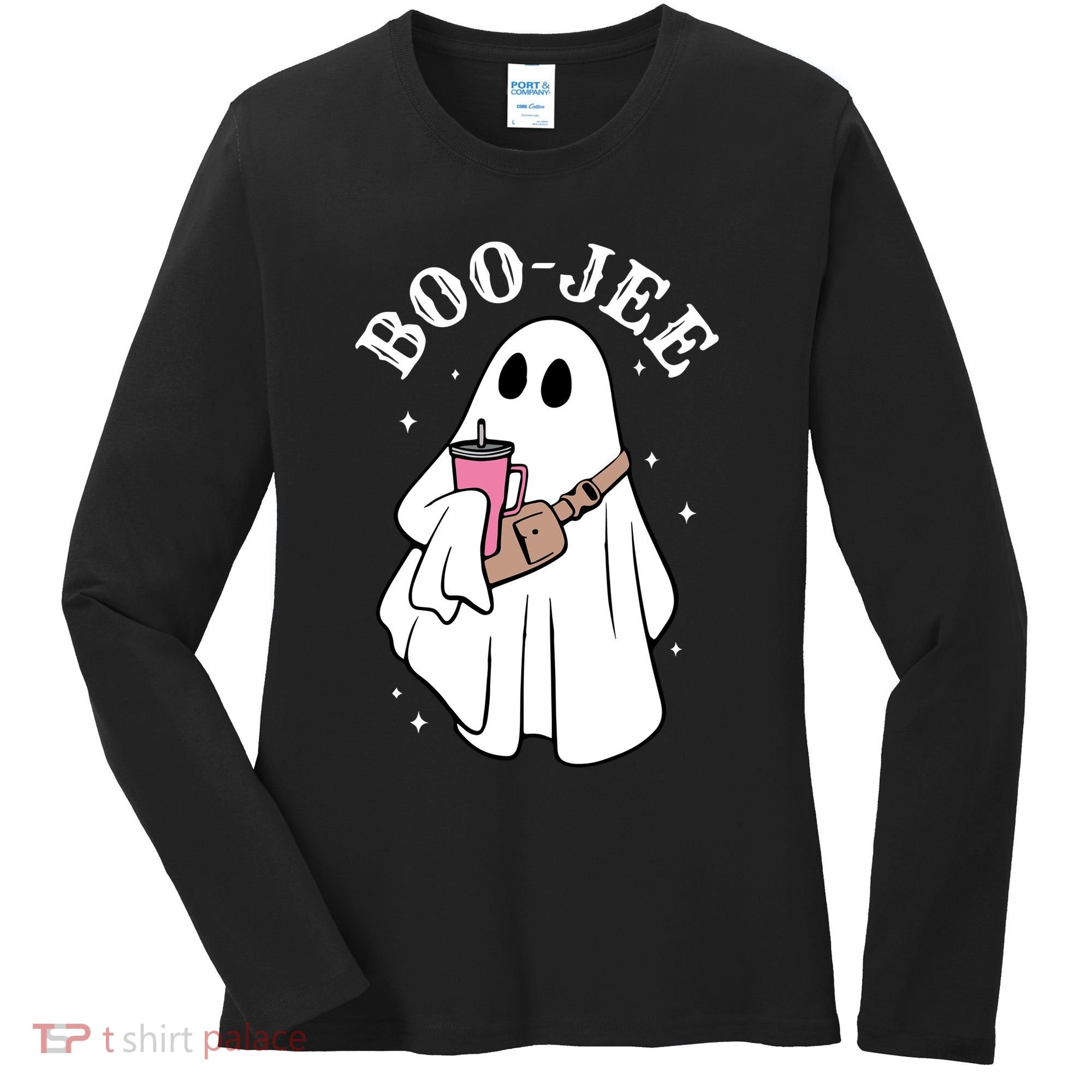 Boo Jee Funny Halloween Shopaholic Ghost Women's Long Sleeve Shirt