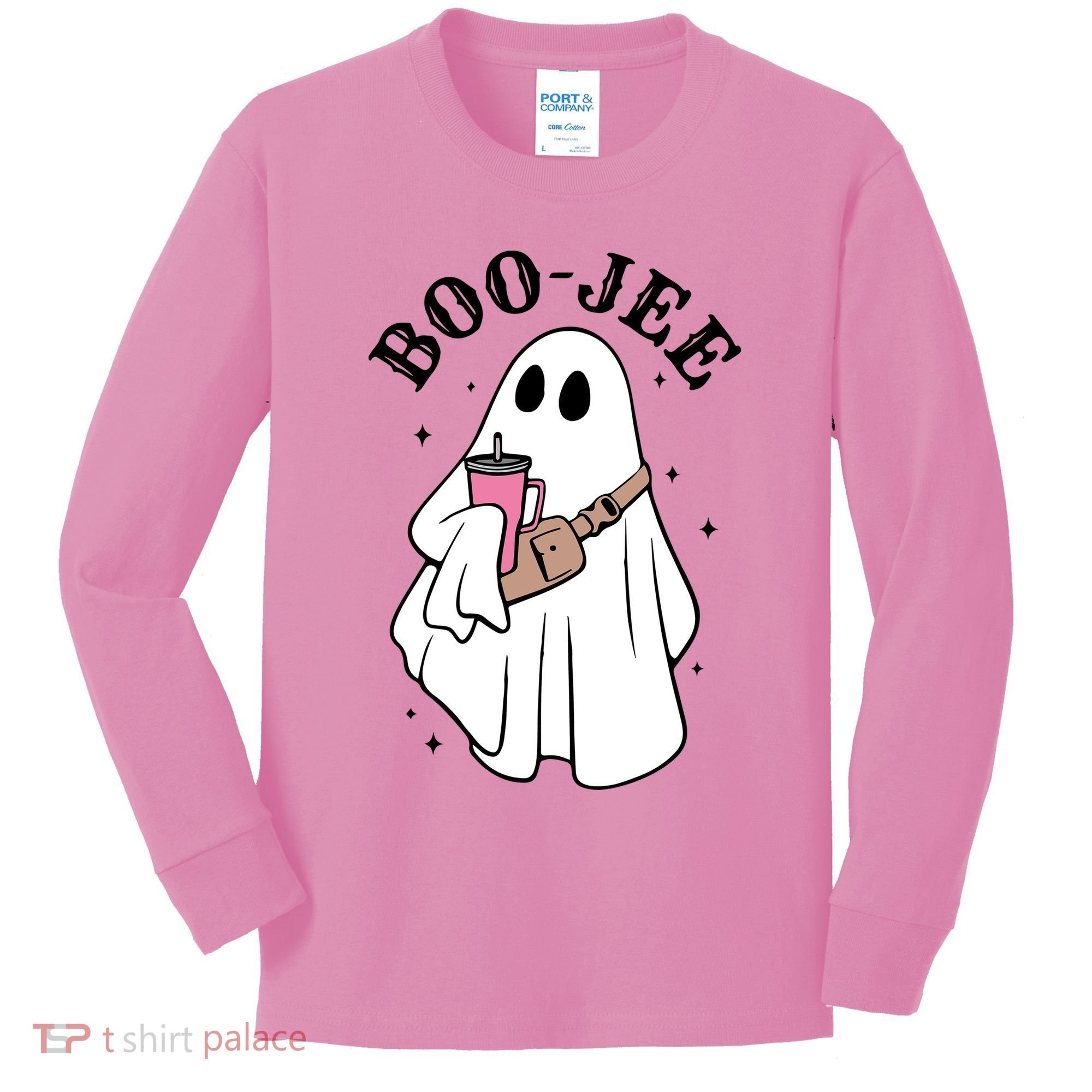 Boo Jee Funny Halloween Shopaholic Ghost Kids Long Sleeve Shirt