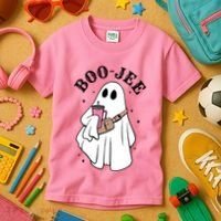 Boo Jee Funny Halloween Shopaholic Ghost Kids T-Shirt thumb 3